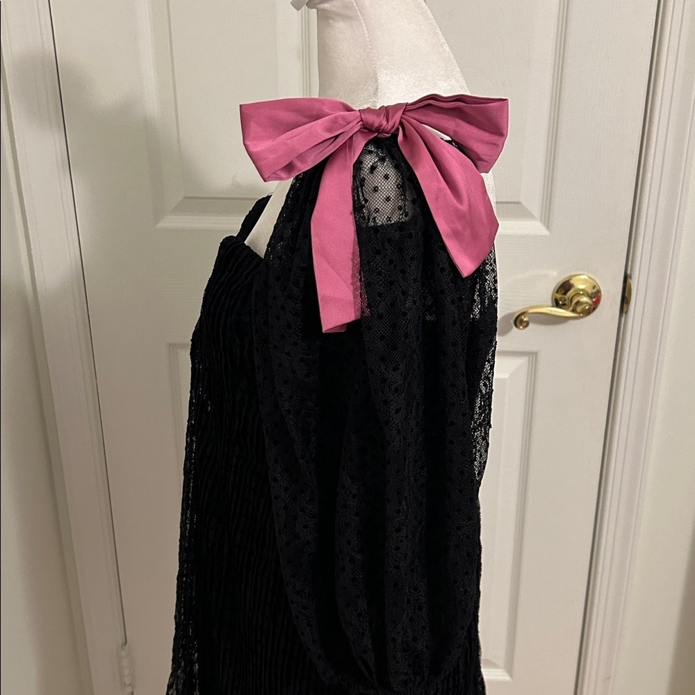 For Love and Lemons Carolyn Mini Dress Black Lace Satin Bow New Size Medium - Picture 9 of 13
